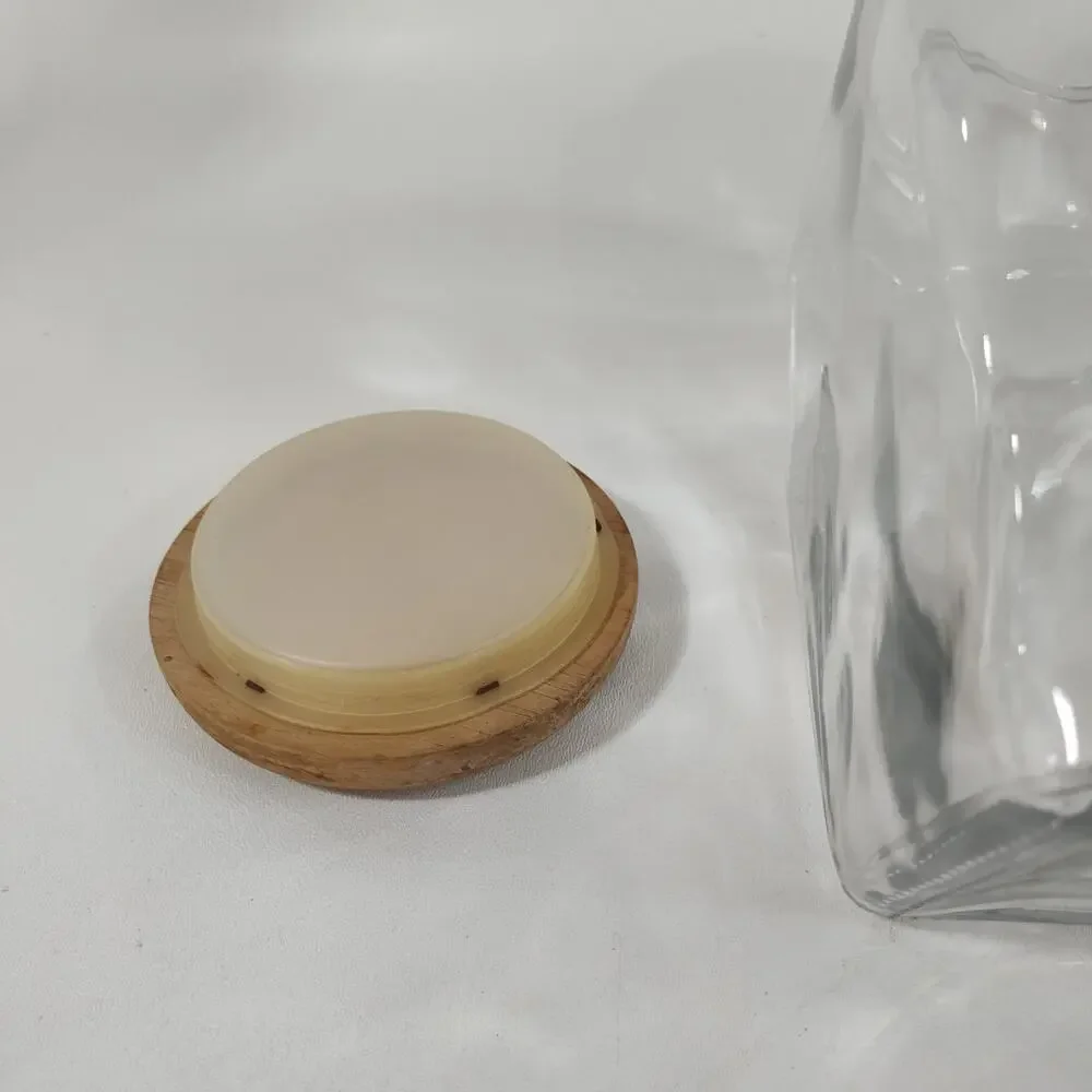 VINTAGE TILTED GLASS CANISTER/COOKIE JAR w/SOLID WOOD‎ Lid